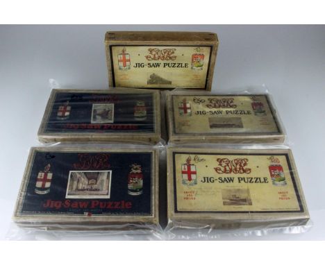 Collection of five GWR Chad Valley Jigsaws 1920/30's in original boxes. Comprising; St. David's Cathedral c1930; The St Julie