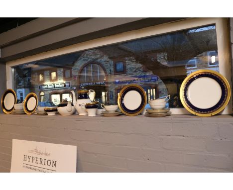 Aynsley Georgian Colbalt pattern China Tea service comprising of Coffee Pot, Teapot, Oval Creamer, Open Sucrier, 6 Cups and S