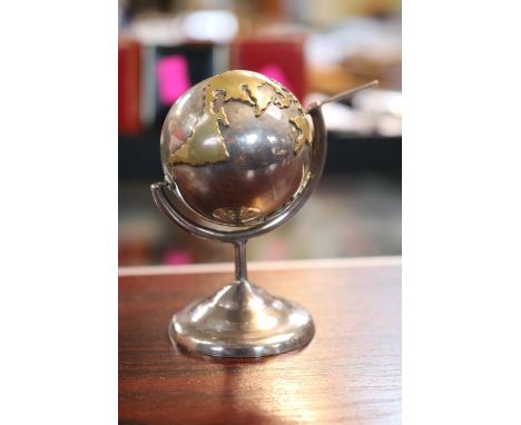 White Metal Rotating Musical Globe with applied Gilt Metal 7.5cm in Height 