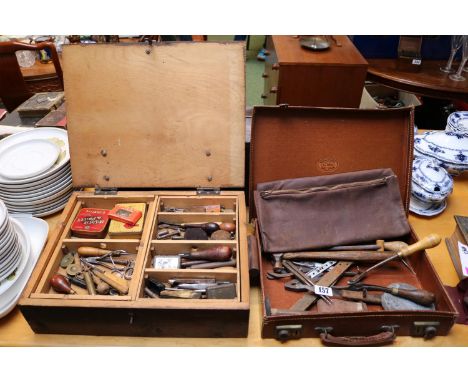 Good Collection of Leather worker and Shoe makers tools and accessories in Wooden case and Leatherette case 
