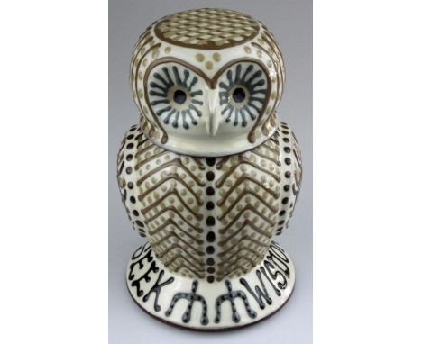 Alsagar Pottery, Stoke on Trent, Slipware Owl Limited Edition Lidded Jug. Limited edition slipware owl jug "Seek Truth" made 