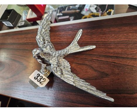 Vintage Chrome Swallow Car Mascot with mounting bracket