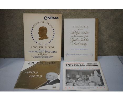 Film Memorabilia - Adolph Zukor, founder of Paramount Pictures, menu from The British Film Industry celebration of his Golden