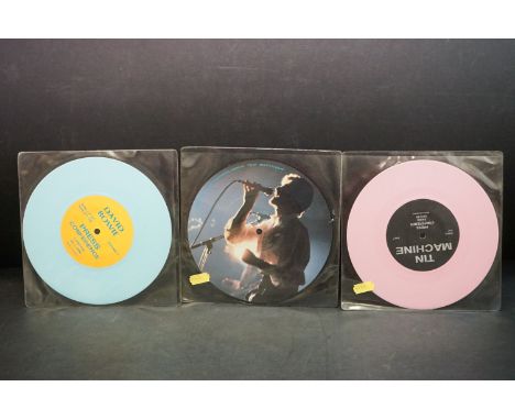 Vinyl - David Bowie 3 7" press conference records to include Paris 89 (Tin 7P) picture disc, also (Tin 7) pink vinyl and Lond