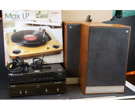 Hi Fi equipment - a pair of 1977 Mordaunt Short Pageant wood cased speakers, a Promethean AV-3016 power amplifier, a Cambridg