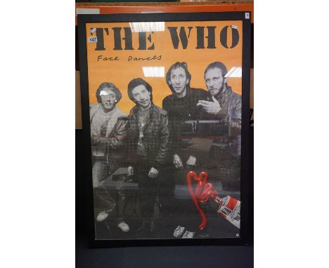 Music Poster - The Who Face Dances promo poster, framed and glazed, appears in gd condition, frame size 41 x 29.5" approx