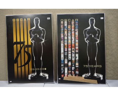 Film Memorabilia - The Oscars, two framed and glazed posters commemorating the 75th anniversary, designed by Alex Swart, both