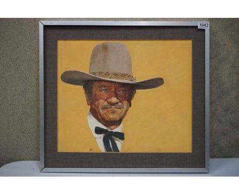 Film Memorabilia - a framed original portrait of John Wayne as he appeared in The Shootist, signed RC, approx. 57cm x 51cm.&n