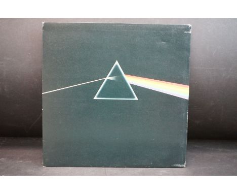 Vinyl - Pink Floyd Dark Side Of The Moon (SHVL 804) solid light blue triangle, black inner, no posters, one postcard, matrice