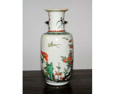 Famille verte vaseChinese, Kangxi perioddecorated to the body with a flowering tree, with birds in flight above, with a signa