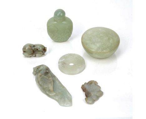 Group of jade piecesChineseto include a small carved striated pebble in the form of a piglet, probably 18th/19th Century in t