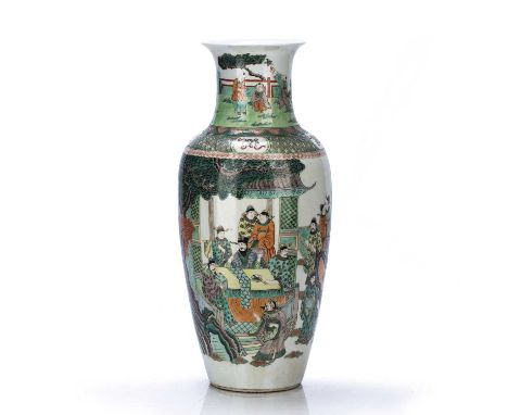 Large Canton famille verte vaseChinese, 19th Century or earlierdecorated to the exterior with figures sat around a table, the