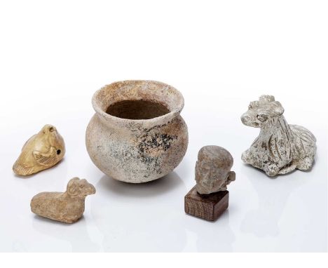 Group of early stonewareChinese, Han & Sung Dynastycomprising of a Han stoneware pot with incised line decoration 10cm high, 