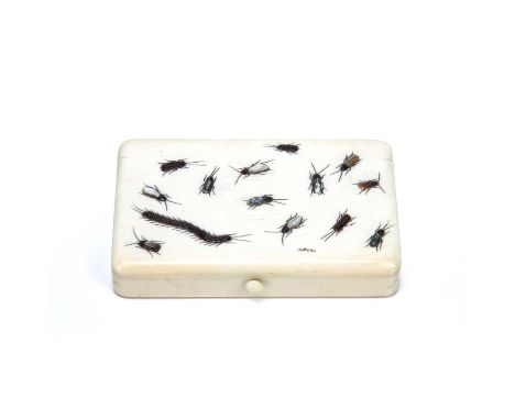 Ivory rectangular box/caseJapanese, Meiji periodthe cover with shibayama inlaid insects, signed, 10cm x 5.5cm x 2cmSome hairl