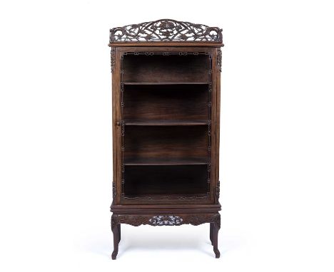 Hardwood display cabinetChinese, late 19th Centurythe open front fitted shelves with carved bamboo cornice on a carved stand,