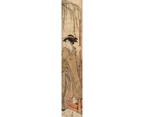 Two late 19th/early 20th Century Japanese School woodblock prints, indistinct signatureseach panel measures 70cm x 12cm (2)At