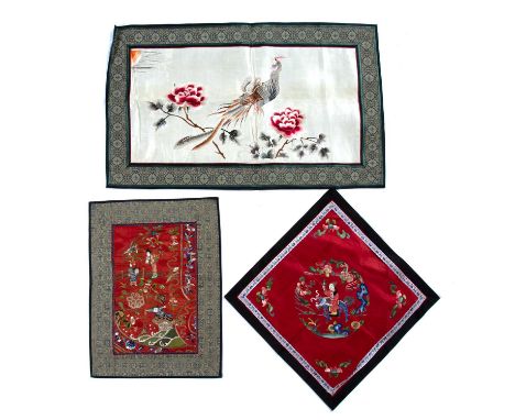 Group of embroidered materialChinese, 19th/20th Centurycomprising of a panel decorated with children and mothers amongst flow