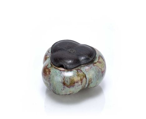 Glazed triform sang de boeuf brush washerChinese, 18th/19th Centurywith hardwood cover, 8cm x 6cmSome crazing visible with an