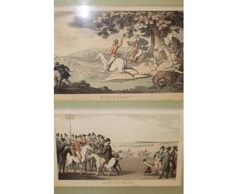 GROUP OF SIX PAINTINGS AND PRINTS
including two landscape watercolours, two landscape oil paintings and novelty 19th century 