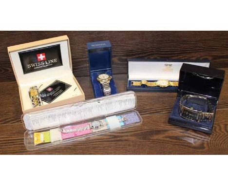 FIVE VINATGE AND DESIGNER WATCHES
including a Ladies Swatch, Gents Next, Gents Sekonda, Ladies Gino Polli and a Swiss Line La