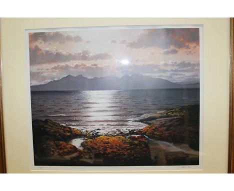 ED HUNTER,
ARRAN
artist proof colour lithograph, signed 
image 40cm high x 49cm wide
Mounted, framed and under glass
Label ve
