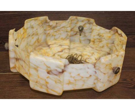 ART DECO YELLOW AND WHITE MARBLED CEILING LAMP SHADE
with triangular gemoetric form, 36cm in diameter