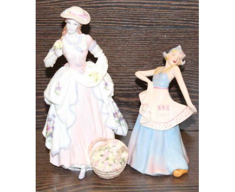 TWO CERAMIC LADY FIGURES
including a Crown Devon figure of a clog dancer and a Coalport figure of 'The Flower Seller' from th