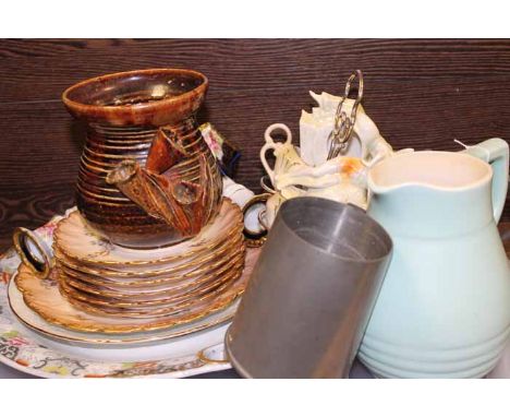 SELECTION OF MIXED COLLECTABLES
including a group of Limoges peach and floral plates, a large ceramic plate, pair of candlest