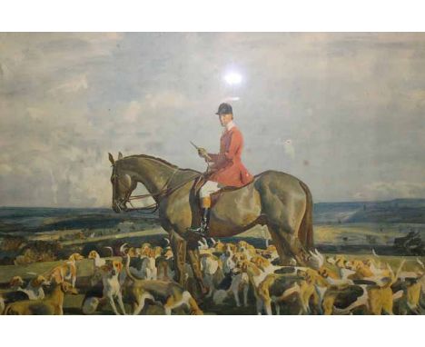  AFTER SIR ALFRED JAMES MUNNINGS (1878 - 1959),
STANLEY BARKER AND THE PYTCHLEY HOUNDS
colour print, published 1948 by Frost 