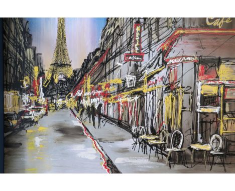 Paul Kenton (British contemporary): hand finished artist signed print on canvas, Paris at night, limited edition 47/95, 80 x 