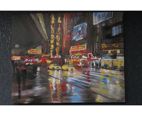Paul Kenton (British contemporary): hand finished artist signed print on canvas, NYC at night, limited edition 47/95, 80 x 10