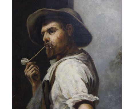 Konstantin Stoitzner (1863-1934): oil on board, man smoking a pipe, 76 x 90 cm. Not available for in-house P&amp;P 