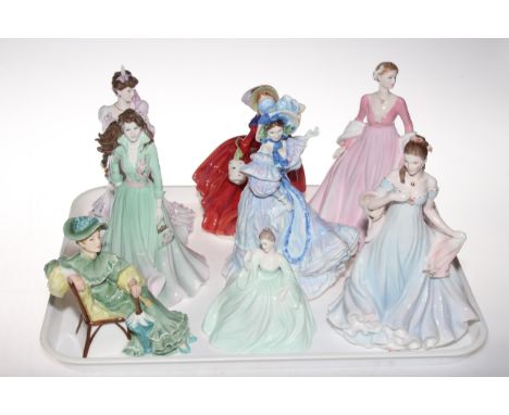 Royal Worcester, five Coalport and two Royal Doulton figurines (8).