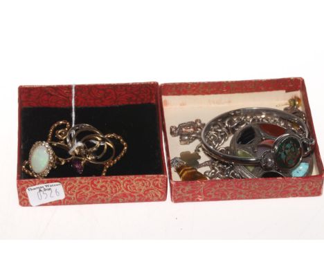 Jewellery including 14k opal ring, 9 carat gold bracelet, three gold rings, 9 carat gold, sapphire and diamond pendant, toget