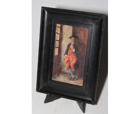 Print of a Gentleman Smoking a Clay Pipe, 19cm by 11cm, in ebonised frame.