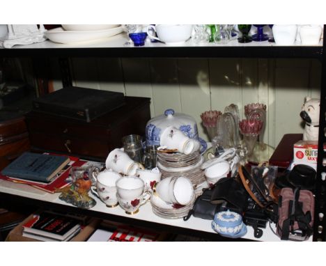 Part canteen of cutlery, Spode Italian cheese dome and stand, Victorian glass table centrepiece, stamp, Royal Stafford teawar