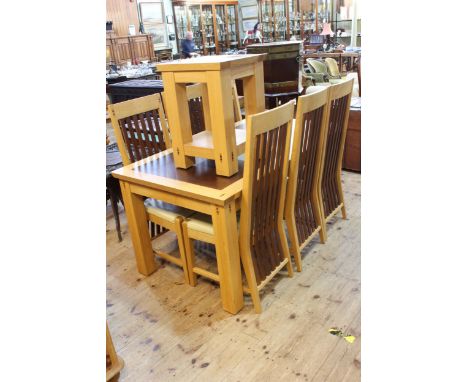 Barker &amp; Stonehouse? light oak and walnut ten piece dovetail dining suite comprising two door sideboard, rectangular exte