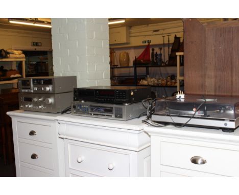 Technics SL-QZ quartz turntable, M14 tapedeck, SU-V4 amplifier and SL-P222A compact disc player and JVC R-K22L digital synthe