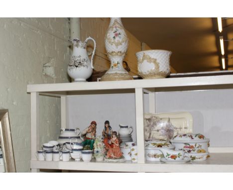 Floral encrusted jardiniere and stand, toilet jug, Royal Worcester Evesham tureens, sauce boat and stand, ramekins, Royal Dou