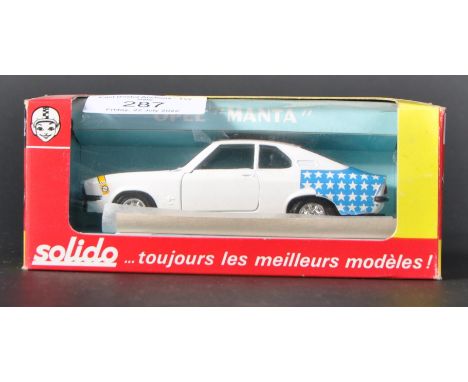 An original vintage boxed Solido made diecast model car No. 188 ' Opel Manta '. The model appearing near mint, with unused st