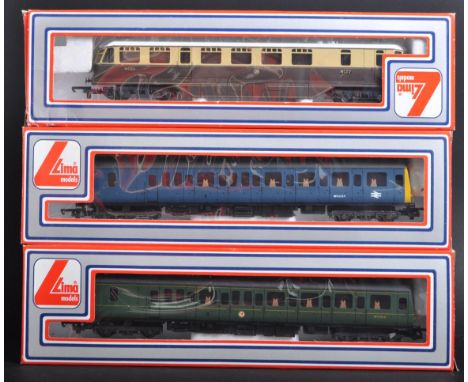 A collection of x3 Lima made 00 gauge model railway trainset locomotive engines comprising; 205132 GWR Diesel Railcar, 205136