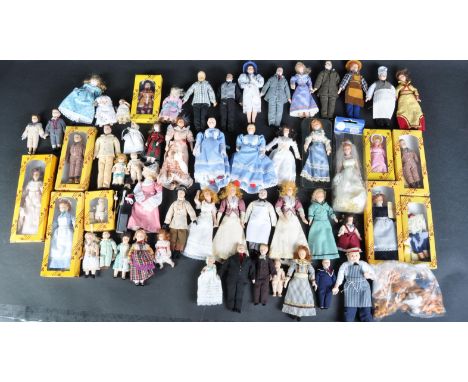 Dolls House Furniture; a collection of 65+ assorted dolls house dolls / figures. All generally appearing 1/12 scale (not guar