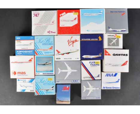 A collection of x20 assorted German Schabak made diecast model planes, largely of 1/600 scale to include; British Caledonian 