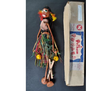 A vintage circa 1940s large size Pelham Puppet / Marionette handmade and painted wooden puppet ' Lulabelle '. The puppet with