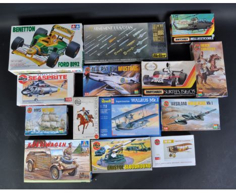 A large collection of assorted plastic model kits of various scales and makers to include; Airfix 1/72 scale Bristol Bloodhou