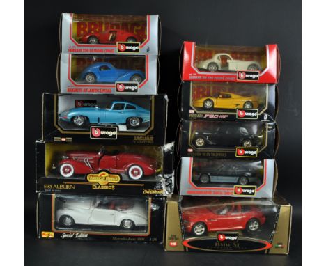 A collection of assorted Bburago / Burago 1/18 and 1/24 scale boxed diecast model cars to include; Burago 1/18 BMW Roadster, 