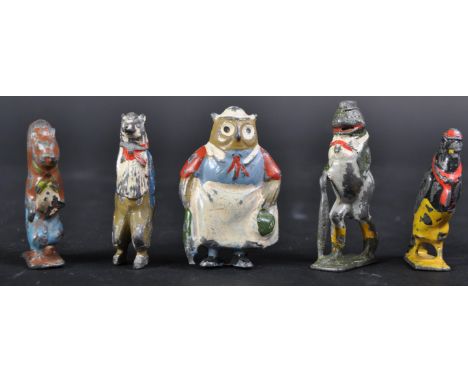 A collection of vintage 1930s Cadburys CoCo Club hollow cast lead toy figurines. The hand painted figures comprising Owl, Fro