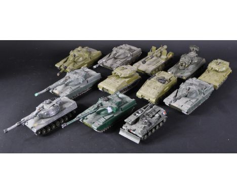 A collection of x12 vintage Dinky Toys diecast Military tank models to include; Alvis Scorpion, Chieftain Tank with 155mm mob