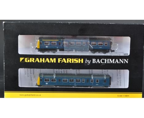 An original Graham Farish N gauge model railway trainset locomotive engine No. 371-502 Class 101 Two Car DMU in British Railw