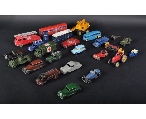 A collection of assorted vintage Dinky Toys diecast model cars, trucks and other vehicles to include; Coles Mobile Crane, Lux